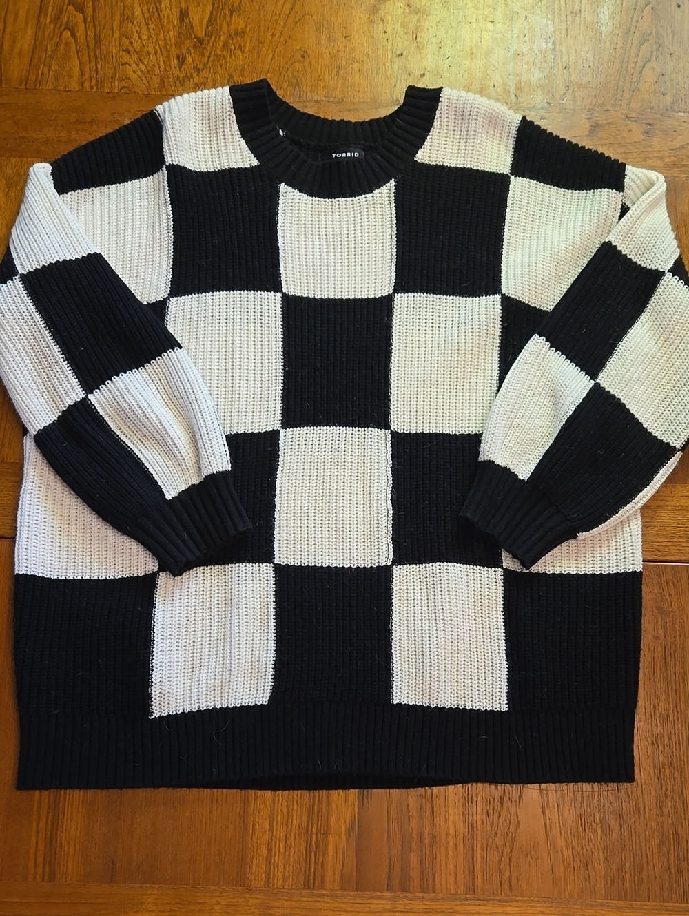 torrid Black and White Checkerboard Crewneck Sweater